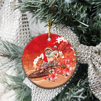Hawaii Funny Christmas Ceramic Ornament Santa Surfing With Tapa Pattern - Polynesian Pride