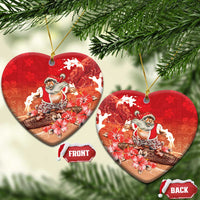 Hawaii Funny Christmas Ceramic Ornament Santa Surfing With Tapa Pattern - Polynesian Pride