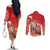 Hawaii Funny Christmas Couples Matching Off The Shoulder Long Sleeve Dress and Long Sleeve Button Shirt Santa Surfing With Tapa Pattern - Polynesian Pride