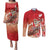 Hawaii Funny Christmas Couples Matching Puletasi and Long Sleeve Button Shirt Santa Surfing With Tapa Pattern - Polynesian Pride