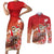 Hawaii Funny Christmas Couples Matching Short Sleeve Bodycon Dress and Long Sleeve Button Shirt Santa Surfing With Tapa Pattern - Polynesian Pride