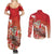 Hawaii Funny Christmas Couples Matching Summer Maxi Dress and Long Sleeve Button Shirt Santa Surfing With Tapa Pattern - Polynesian Pride