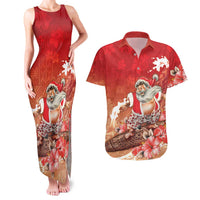 Hawaii Funny Christmas Couples Matching Tank Maxi Dress and Hawaiian Shirt Santa Surfing With Tapa Pattern - Polynesian Pride