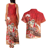 Hawaii Funny Christmas Couples Matching Tank Maxi Dress and Hawaiian Shirt Santa Surfing With Tapa Pattern - Polynesian Pride