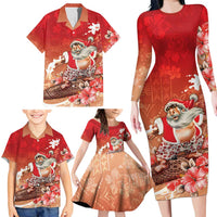 Hawaii Funny Christmas Family Matching Long Sleeve Bodycon Dress and Hawaiian Shirt Santa Surfing With Tapa Pattern - Polynesian Pride