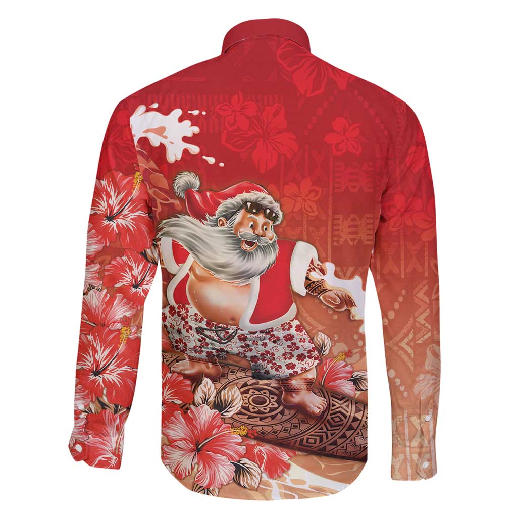 Hawaii Funny Christmas Family Matching Long Sleeve Bodycon Dress and Hawaiian Shirt Santa Surfing With Tapa Pattern - Polynesian Pride