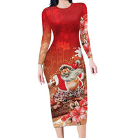 Hawaii Funny Christmas Family Matching Long Sleeve Bodycon Dress and Hawaiian Shirt Santa Surfing With Tapa Pattern - Polynesian Pride
