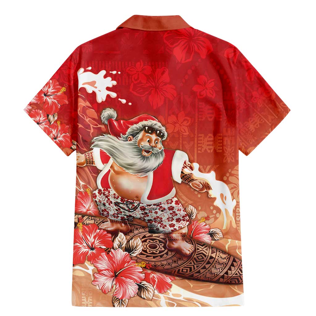 Hawaii Funny Christmas Family Matching Mermaid Dress and Hawaiian Shirt Santa Surfing With Tapa Pattern - Polynesian Pride