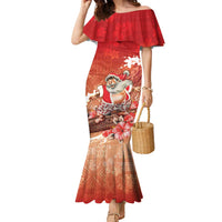 Hawaii Funny Christmas Family Matching Mermaid Dress and Hawaiian Shirt Santa Surfing With Tapa Pattern - Polynesian Pride