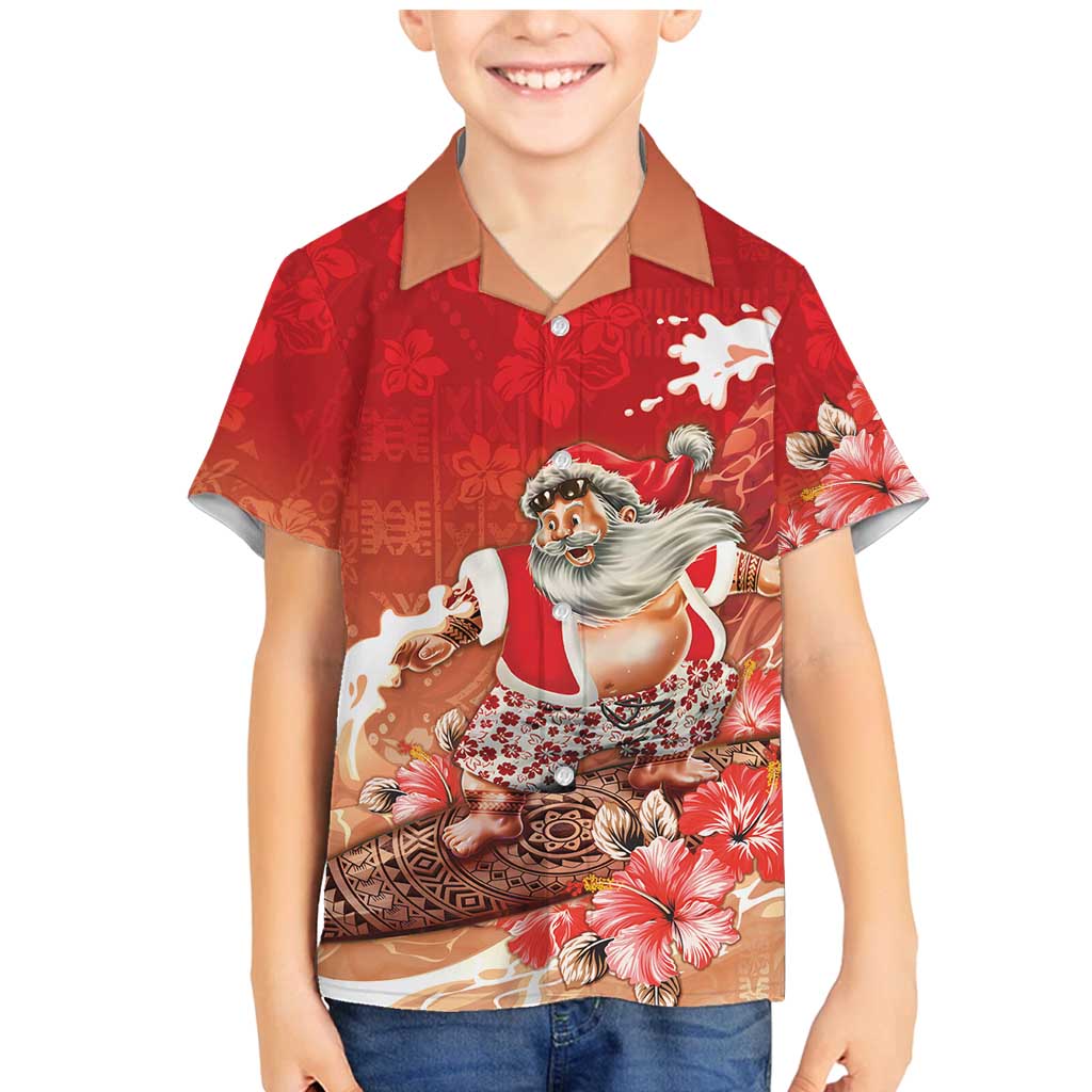 Hawaii Funny Christmas Family Matching Mermaid Dress and Hawaiian Shirt Santa Surfing With Tapa Pattern - Polynesian Pride