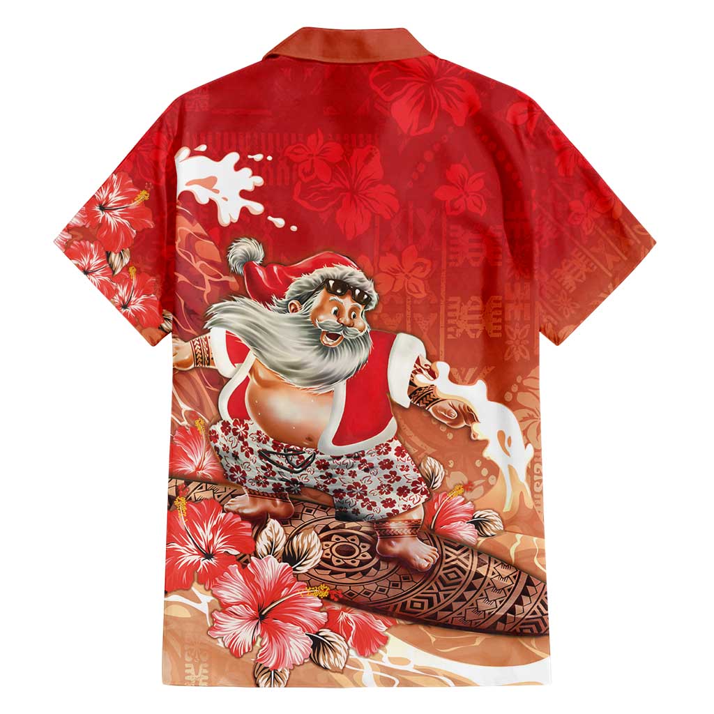 Hawaii Funny Christmas Family Matching Off Shoulder Short Dress and Hawaiian Shirt Santa Surfing With Tapa Pattern - Polynesian Pride