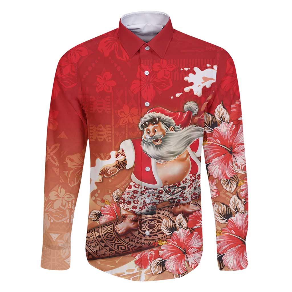 Hawaii Funny Christmas Family Matching Off Shoulder Short Dress and Hawaiian Shirt Santa Surfing With Tapa Pattern - Polynesian Pride