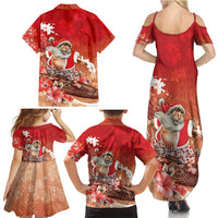 Hawaii Funny Christmas Family Matching Summer Maxi Dress and Hawaiian Shirt Santa Surfing With Tapa Pattern - Polynesian Pride