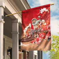 Hawaii Funny Christmas Garden Flag Santa Surfing With Tapa Pattern - Polynesian Pride