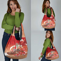 Hawaii Funny Christmas Grocery Bag Santa Surfing With Tapa Pattern - Polynesian Pride