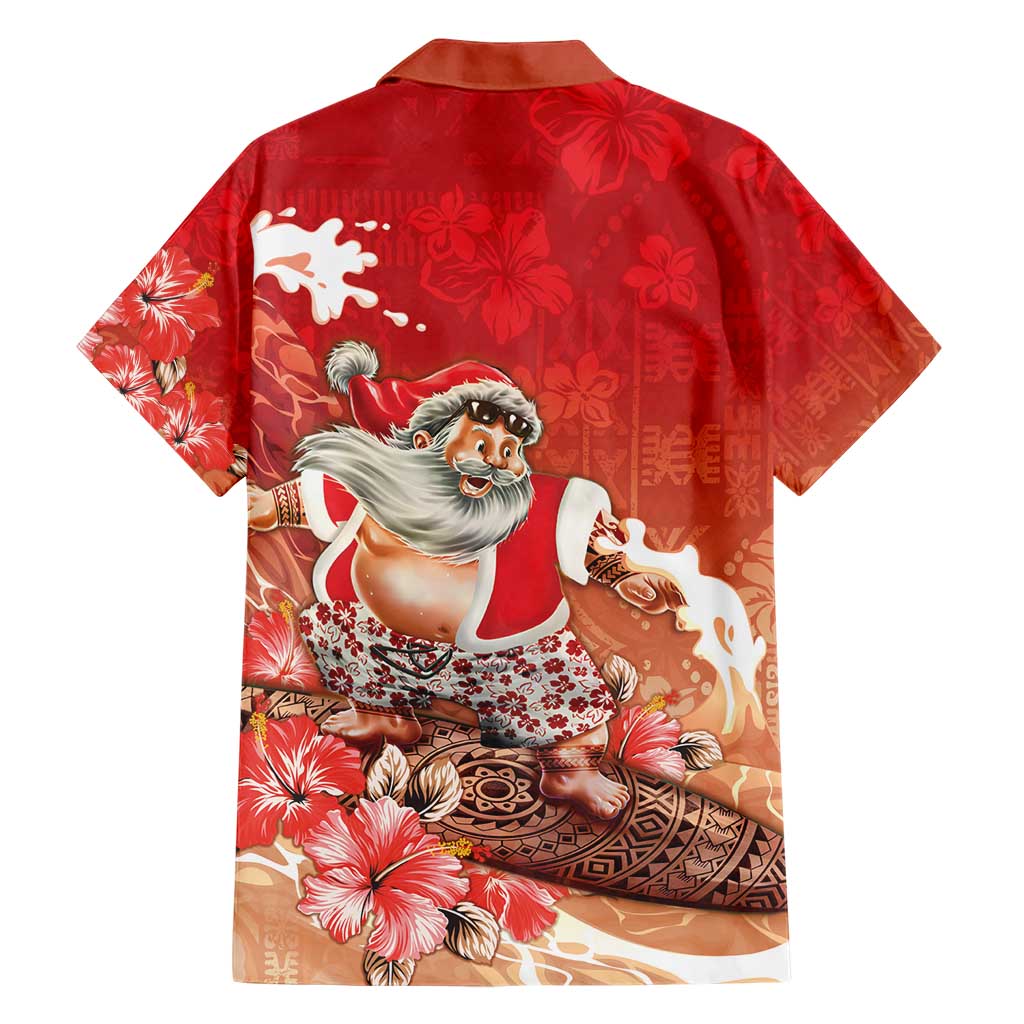 Hawaii Funny Christmas Hawaiian Shirt Santa Surfing With Tapa Pattern - Polynesian Pride