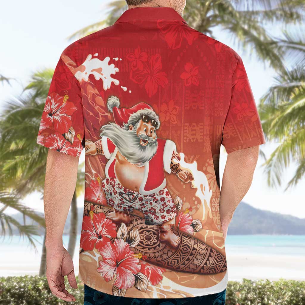 Hawaii Funny Christmas Hawaiian Shirt Santa Surfing With Tapa Pattern - Polynesian Pride