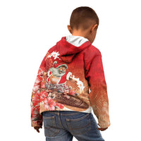 Hawaii Funny Christmas Kid Hoodie Santa Surfing With Tapa Pattern - Polynesian Pride