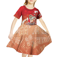 Hawaii Funny Christmas Kid Short Sleeve Dress Santa Surfing With Tapa Pattern - Polynesian Pride