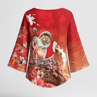 Hawaii Funny Christmas Kimono Sleeve Blouse Santa Surfing With Tapa Pattern - Polynesian Pride