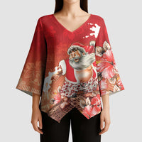 Hawaii Funny Christmas Kimono Sleeve Blouse Santa Surfing With Tapa Pattern - Polynesian Pride
