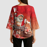 Hawaii Funny Christmas Kimono Sleeve Blouse Santa Surfing With Tapa Pattern - Polynesian Pride