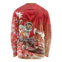 Hawaii Funny Christmas Long Sleeve Shirt Santa Surfing With Tapa Pattern - Polynesian Pride