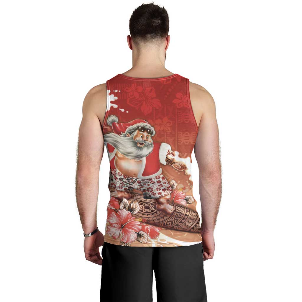 Hawaii Funny Christmas Men Tank Top Santa Surfing With Tapa Pattern - Polynesian Pride