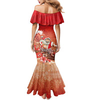 Hawaii Funny Christmas Mermaid Dress Santa Surfing With Tapa Pattern - Polynesian Pride