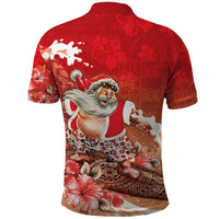 Hawaii Funny Christmas Polo Shirt Santa Surfing With Tapa Pattern - Polynesian Pride