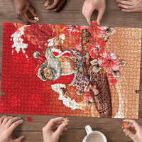 Hawaii Funny Christmas Puzzle Santa Surfing With Tapa Pattern - Polynesian Pride