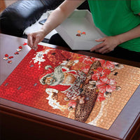 Hawaii Funny Christmas Puzzle Santa Surfing With Tapa Pattern - Polynesian Pride