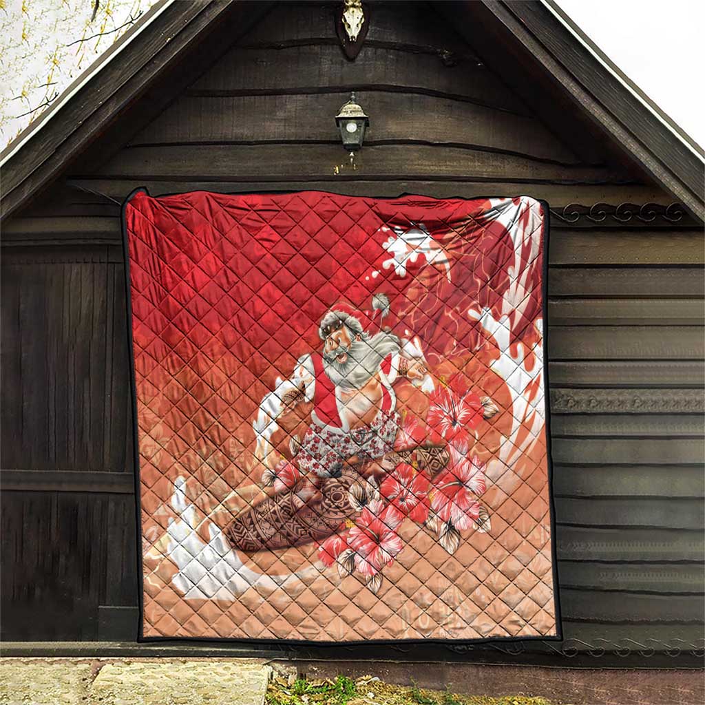 Hawaii Funny Christmas Quilt Santa Surfing With Tapa Pattern - Polynesian Pride