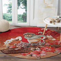 Hawaii Funny Christmas Round Carpet Santa Surfing With Tapa Pattern - Polynesian Pride