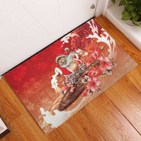 Hawaii Funny Christmas Rubber Doormat Santa Surfing With Tapa Pattern - Polynesian Pride