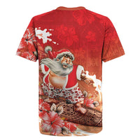 Hawaii Funny Christmas Rugby Jersey Santa Surfing With Tapa Pattern - Polynesian Pride