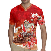 Hawaii Funny Christmas Rugby Jersey Santa Surfing With Tapa Pattern - Polynesian Pride