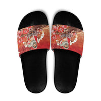 Hawaii Funny Christmas Slide Sandals Santa Surfing With Tapa Pattern - Polynesian Pride
