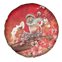 Hawaii Funny Christmas Spare Tire Cover Santa Surfing With Tapa Pattern - Polynesian Pride