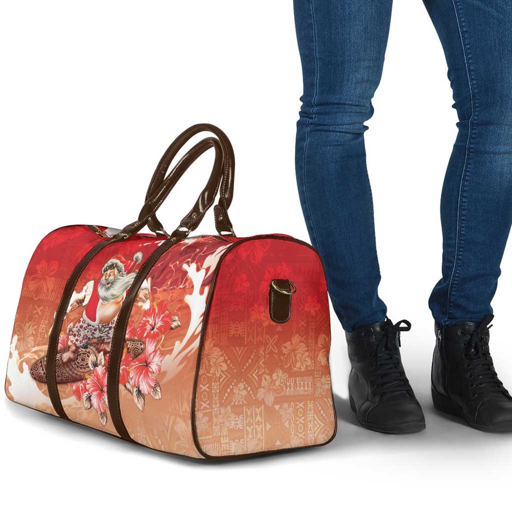 Hawaii Funny Christmas Travel Bag Santa Surfing With Tapa Pattern - Polynesian Pride