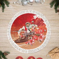 Hawaii Funny Christmas Tree Skirt Santa Surfing With Tapa Pattern - Polynesian Pride