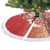 Hawaii Funny Christmas Tree Skirt Santa Surfing With Tapa Pattern - Polynesian Pride