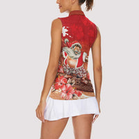 Hawaii Funny Christmas Women Sleeveless Polo Shirt Santa Surfing With Tapa Pattern - Polynesian Pride