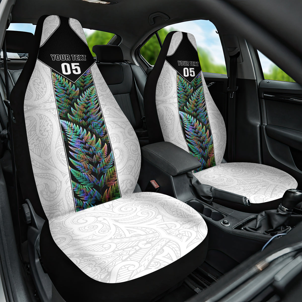 Custom New Zealand Fern Rugby Car Seat Cover World Cup 2023 Paua Shell Maori Pattern LT05 One Size White - Polynesian Pride