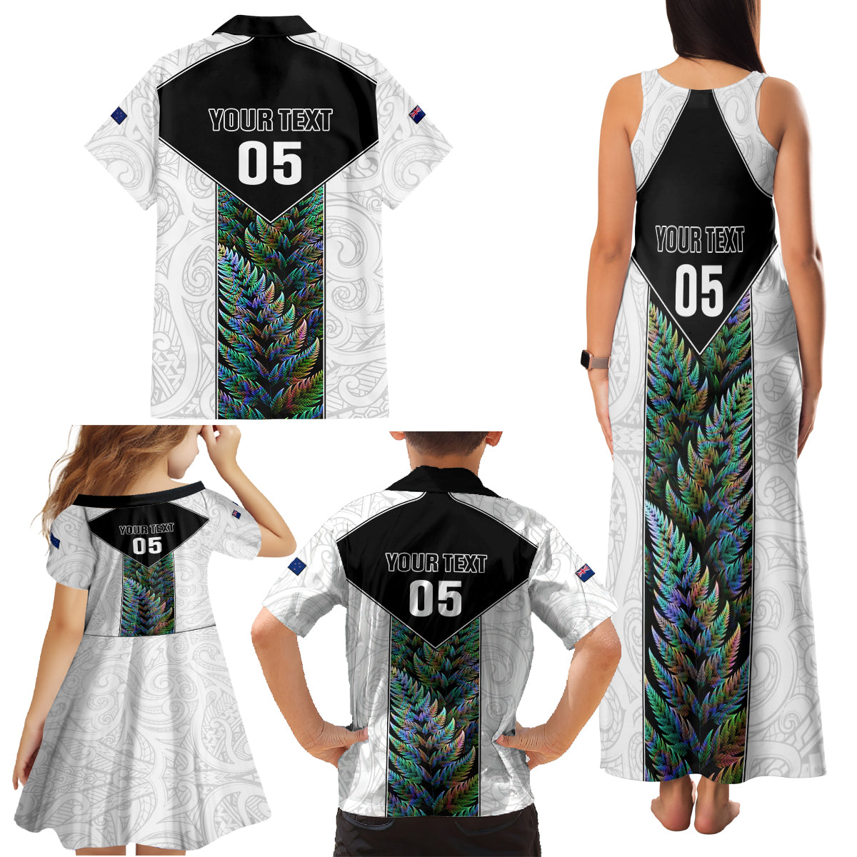 Custom New Zealand Fern Rugby Family Matching Tank Maxi Dress and Hawaiian Shirt World Cup 2023 Paua Shell Maori Pattern LT05 - Polynesian Pride