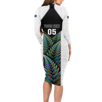 Custom New Zealand Fern Rugby Long Sleeve Bodycon Dress World Cup 2023 Paua Shell Maori Pattern LT05 - Polynesian Pride