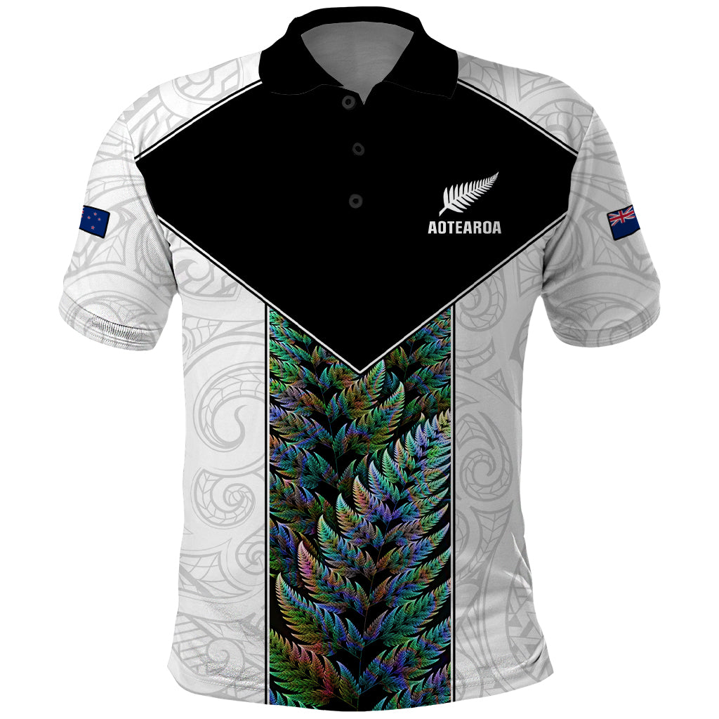 Custom New Zealand Fern Rugby Polo Shirt World Cup 2023 Paua Shell Maori Pattern LT05 White - Polynesian Pride