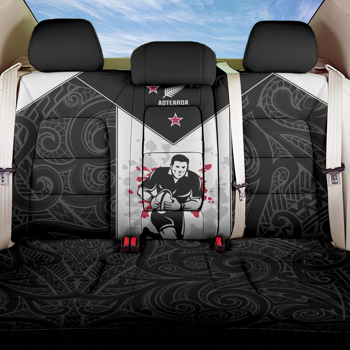 New Zealand Player Rugby Back Car Seat Cover World Cup 2023 Maori Pattern