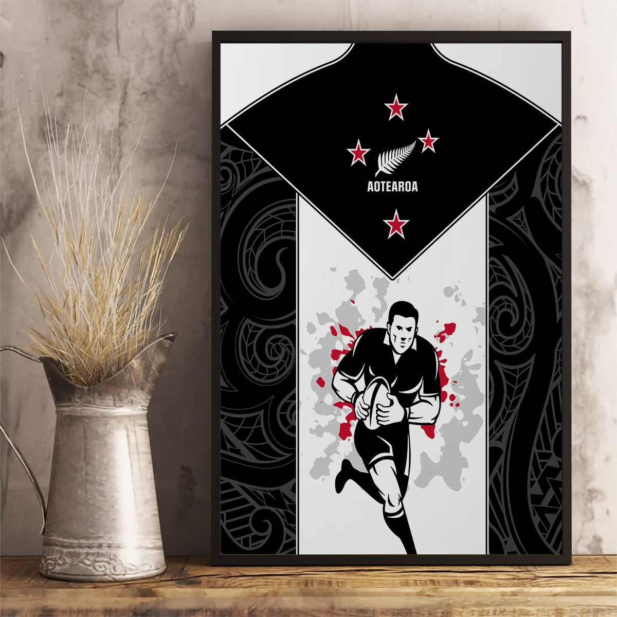 New Zealand Player Rugby Canvas Wall Art World Cup 2023 Maori Pattern LT05 - Polynesian Pride