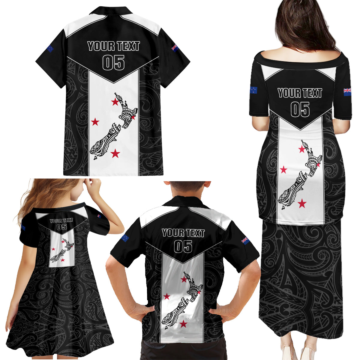 Custom New Zealand Player Rugby Family Matching Puletasi Dress and Hawaiian Shirt World Cup 2023 Maori Pattern LT05 - Polynesian Pride